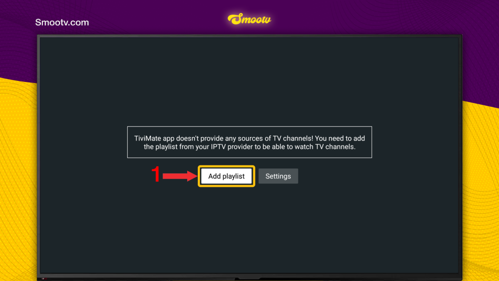TiviMate Add Playlist screen (Step 1) on SmooTV / Smootv ÔÇö smooth iptv setup.