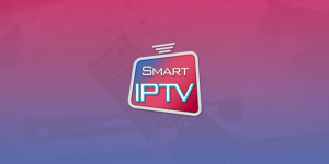Smart IPTV application logo centered on a pink-to-purple gradient background.