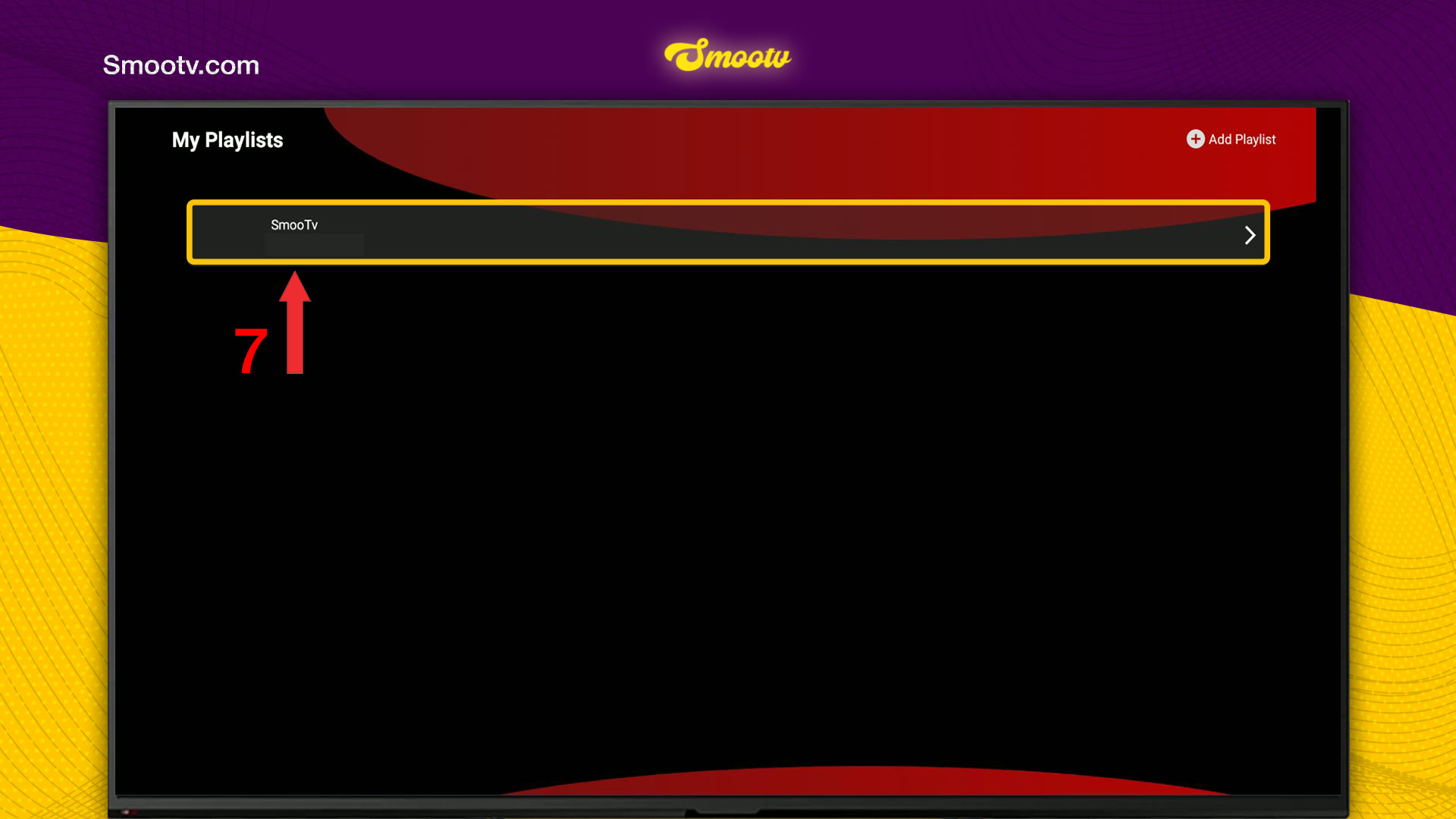 My Playlists screen in 9Xtream with the Smootv playlist selected